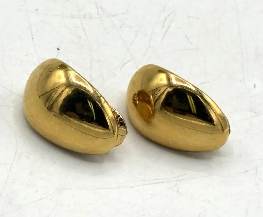 Monet Vintage Gold Tone High Polish Dome Clip Earrings 3/4”
